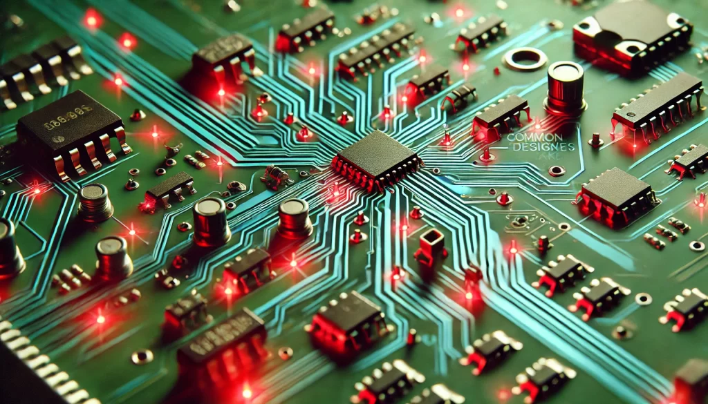 PCB design mistakes including thin traces, poor component placement, excessive vias, and misaligned pads, leading to higher manufacturing costs and overheating